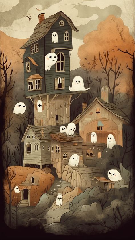 Ghost core, ghostcore, cottage core, phone wallpaper, cellphone wallpaper, cute ghosts, Halloween illustration Cottage Core Wallpapers Iphone, Halloween Core Wallpaper, Halloween Cellphone Wallpaper, Cottage Iphone Wallpaper, Cute Halloween Phone Backgrounds, Cottage Core Phone Backgrounds, Cute Ghost Wallpaper Desktop, Cute Ghosts Wallpaper, Halloween Illustration Wallpaper