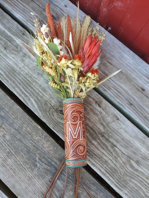 Tooled Bouquet Wrap, Tooled Leather Bouquet Wrap, Leather Bouquet Wrap, Crystals Wedding, Leather Ideas, Bob Haircut For Fine Hair, Bouquet Wrap, Wedding Vases, Wedding Wraps