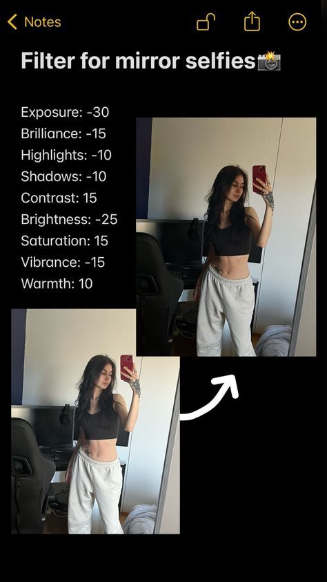 Mirror Pic Filter, Filter For Mirror Selfie, Selfie Photo Editing, Selfie Filter Iphone, Mirror Photo Editing, How To Take Good Mirror Selfie, Mirror Selfie Editing, Photo Exposure Ideas, Mirror Selfie Instagram Story Edit