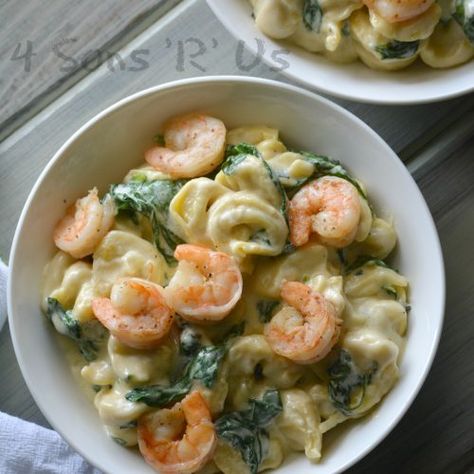 Creamed Spinach Tortellini with Seasoned Shrimp - 4 Sons 'R' Us Creamed Spinach Tortellini, Tortellini With Shrimp, Seasoned Shrimp, Spinach Tortellini, Tortellini Recipes, Shrimp Recipes For Dinner, Shrimp Seasoning, Creamed Spinach, Easy Pasta Recipes