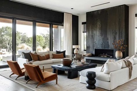 Rh Modern Living Rooms, Black Family Room, Arhaus Living Room Inspiration, Manifesting House, Window Lounge, Arizona Interior Design, Living Room Rectangle, Vibe Classic, Living Room Mood Board