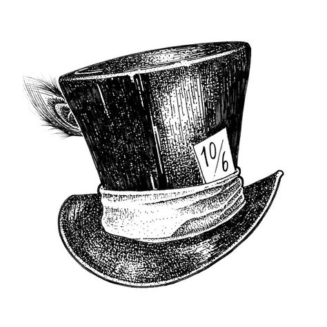 Mad Hatter Drawing, Top Hat Drawing, Mad Hatter Tattoo, Tattoo Gato, Alice In Wonderland Hat, Alice In Wonderland Clipart, Alice In Wonderland Drawings, Mad Hat, Mad Hatter Hat