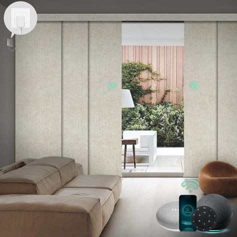 Sliding Door Blinds Ideas, Sliding Panel Blinds, Patio Door Window Treatments, Panel Blinds, Door Window Treatments, Glass Doors Patio, Vertical Doors, Slider Door, Sliding Door Blinds