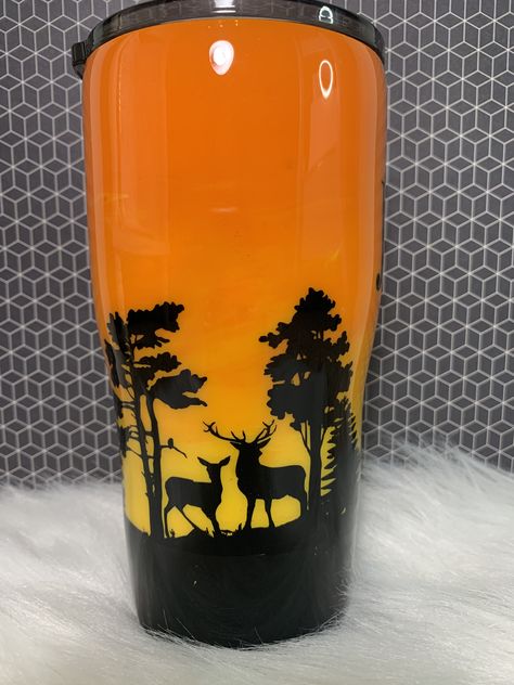 Sunset Tumblers, Western Cups, Fall Festival Booth, Sunset Tumbler, Hunting Tumbler, Cricut Cups, Cups Ideas, Tumbler Cups Personalized, Tumblers Designs