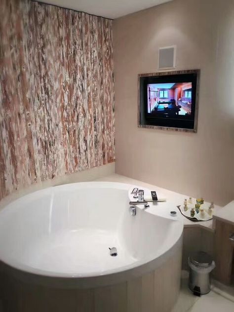 Install a TV over the bathtub in your bathroom... Small Tv, Tv In Bathroom, In Bathroom, A Tv, Remodel Ideas, Corner Bathtub, The Bathroom, Future House, Bathroom Ideas