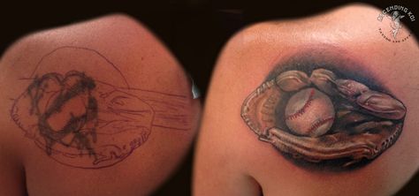 Dad Tattoo, Dad Tattoos, Baseball Glove, Tattoo Work, Tattoos Ideas, Tattoo On, Paw Print Tattoo, Skull Tattoo, Tatting