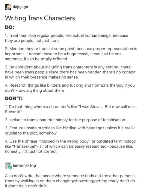 How To Write A Trans Character, Writing Trans Characters, Trans Coming Out Letter, Trans Book Recommendations, How To Write Trans Characters, Lgbt Writing Prompts, Lgbtq Writing Prompts, One Shot Ideas Writing, Trans Advice