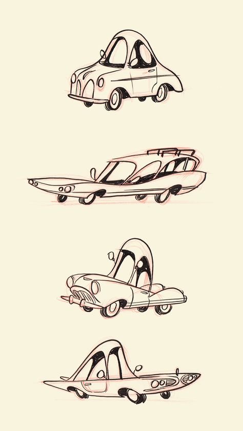 Mid Century Car Illustration, Ishigaki, Mid Century Illustration, 캐릭터 드로잉, Car Illustration, Retro Cartoons, Car Drawings, Prop Design, Car Cartoon