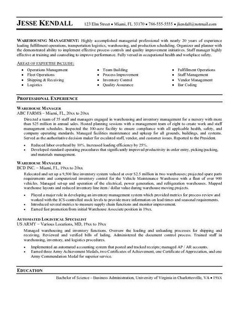 Warehouse Resume, Good Objective For Resume, Supervisor Resume, Retail Resume Examples, Resume Letter, Retail Resume, Management Resume, Project Manager Resume, Job Resume Samples