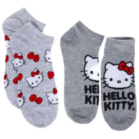 Hello Kitty Womens No Show Socks 2 Pack Brand New With Tags Includes 2 Pairs Of Socks Grey Socks With Bright Red Bows And Kitty Logos One Pair Has A Heather Gray Body With A Repeating Pattern Of Hello Kitty And Her Red Bows. The Other Features A Darker Heather Gray Body, A Large Image Of Hello Kitty, And Black Text Below It. Size: Women's 4 - 10 Content: 98% Polyester, 2% Spandex Care: Machine Washable Light Blue Jumper, Hello Kitty Socks, Accessories Hello Kitty, Hello Kitty Images, Hello Kitty Themes, Grey Socks, Low Cut Socks, Hello Kitty Accessories, Comfy Socks