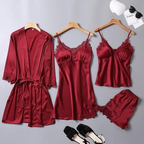 Ekouaer Pajamas Womens Sexy Lingerie Satin Sleepwear Cami Shorts Set Nightwear S-XXL at Amazon Women’s Clothing store Nightgown Sets, Gown Suit, Pyjama Satin, Satin Sleepwear, Lace Bride, Silk Sleepwear, Satin Kimono, Lace Nightgown, Lace Kimono