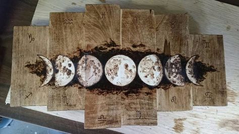 So Simple. Cut, Sand and Stain. Wood Paneling Living Room, Best Wood Stain, Boho Eclectic Decor, Painting Wood Paneling, Lunar Phases, Wood Art Projects, Dark Stain, Wood Burning Crafts, Magical Gift