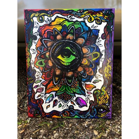 High Paint Ideas Trippy, Mushroom Painting Trippy, Trippy Sky Painting, Trippy Eyes Painting, Mushroom Trippy Paint, Trippy Artwork, Trippy Painting, Original Canvas Painting, Glitter Paint