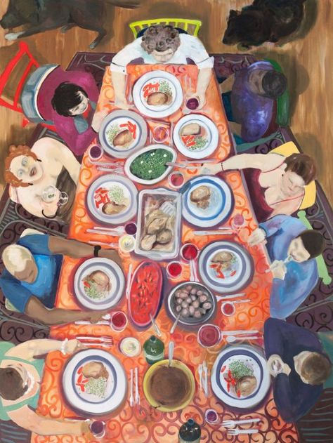 Dinner Party by Tracy Ostmann Haschke, 2003. Oil on canvas. Eclectic Paintings, Street Mural, Last Supper, Painted Table, Art Table, Painting Oil, Dinner Table, Fine Dining, Cover Art