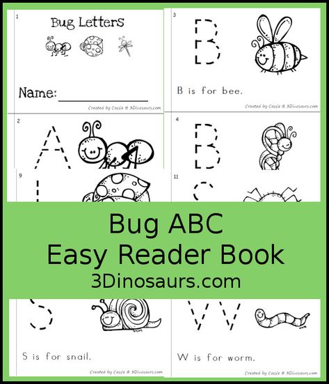 Free Bug ABC Easy Reader Book Printable - is a 12 pages book with 11 bugs for kids to trace the uppercase beginning sound and read a simple sentence - 3Dinosaurs.com #abcs #easyreaderbook #freeprintable #3dinosaurs #bugs Bug Alphabet, W Is For Worm, Insect Alphabet, Alphabet Letter Find, Letter Writing Worksheets, Learning Folder, Dot Marker Printables, Easy Reader Books, Bug Activities