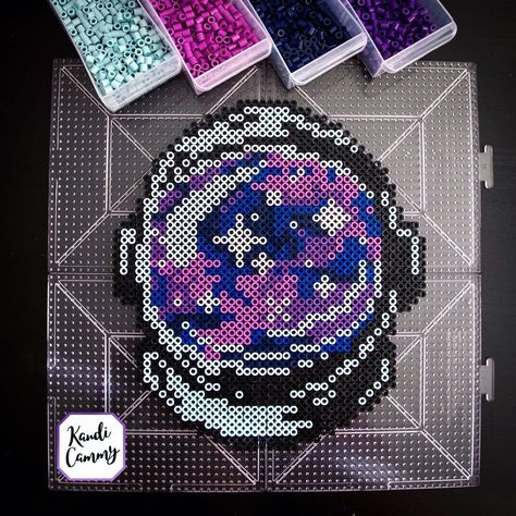 Omg_Valkyrie on Instagram: “So Much Universe, So Little Time. 👩🏼‍🚀💫🪐☄️ This piece didn’t traverse the galaxy, but made its way out to California for a special lady!!!…” Perler Beads Planets, Space Perler Beads, Space Perler Bead Patterns, Outer Space Perler Bead Patterns, Perler Bead Planet, Space Kandi, Destiny Pixel Art, Lost Lands Perler Pattern, Perler Bead Crafts