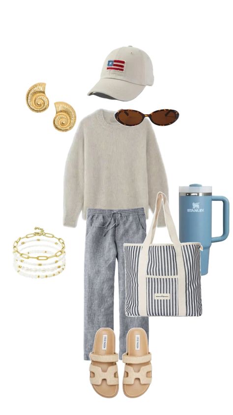 Coastal Grandmother Outfit Ideas, Coastal Granddaughter, Coastal Auntie Grandmother Outfit, Coastal Granddaughter Outfits, Granddaughter Coastal, Nautical Accessories, Curated Outfit, Seaside Style, Coastal Granddaughter, Coastal Grandmother, Stylish Sandals