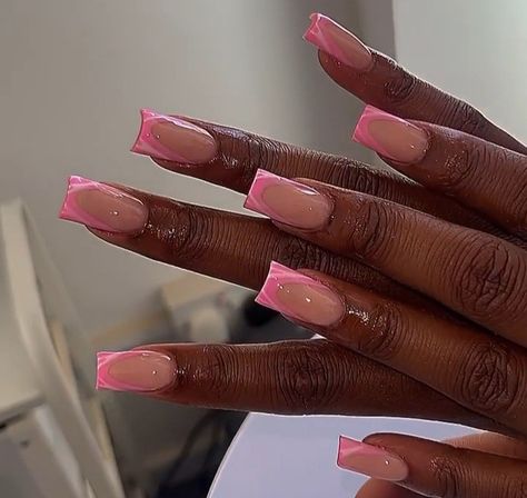 French Tip Colours, Pink French Tip Nails Different Shades, Pink Star French Tip Nails, Pink French Tip Nails With Stars, Different Shades Of Pink Nails French Tip, Pink French Tips On Dark Skin, Different Shade Of Pink French Tip Nails, Colour French Tips Nails, Colourful Acrylic Nails