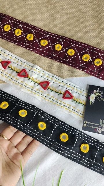 Kutchi Embroidery, Embroidery Jewellery, Chania Choli, Border Embroidery Design, Kutch Embroidery, Embroidery Belt, Navratri Collection, Kutch Work Designs, Emb Designs