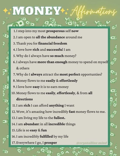 Baddie Money, Daily Affirmations Success, Manifesting Relationships, 100 Affirmations, Money Spells Magic, Mindset Affirmations, Financial Wealth, Chakra Affirmations, Financial Abundance