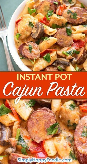 Instant Pot Creamy Cajun Pasta with Sausage is a delicious one pot meal with penne pasta, smoky kielbasa, red bell pepper, and a creamy sauce. Pressure cooker Cajun pasta is so good! Instapot recipes simplyhappyfoodie.com #instantpotrecipes #instantpotpasta #instantpotcajunpasta #pressurecookerpasta Instant Pot Cajun Pasta, Cajun Pasta With Sausage, Instant Pot Cajun, Cajun Sausage Pasta, Instapot Recipes Chicken, Creamy Cajun Pasta, Pressure Cooker Pasta, Cajun Spice, Pasta With Sausage