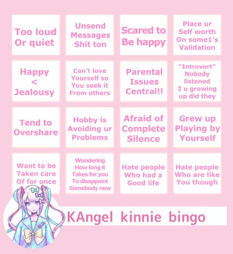 Needy Streamer Overload Kinnie Bingo, Ame Chan Kinnie Bingo, Kanade Kinnie Bingo, Character Bingo, Kangel Nso, Kin Bingo, Kinnie List, Needy Streamer Overload, Needy Streamer