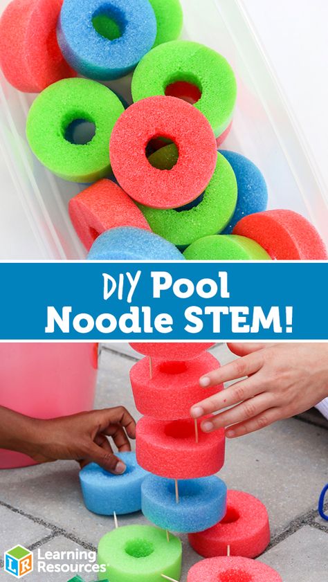 Fun Summer Stem Activities, Pool Noodle Building Blocks, Fun Stem Activities For Preschool, Stem Projects Preschool, School Age Activities Daycare Summer Fun, Stem Games Elementary, Construction Stem Activities, Stem Bin Ideas, Stem Activities For Elementary Kids