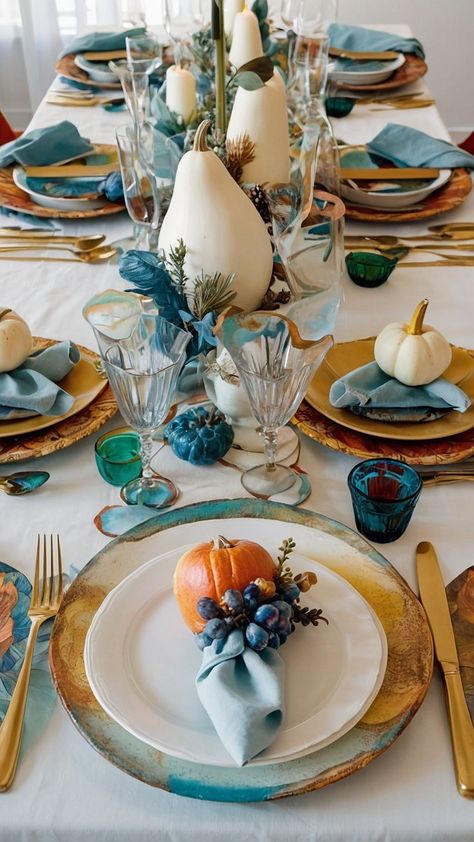 Transform your Thanksgiving table with these inspiring ideas Simple Elegant Moody Modern Vintage Natural Rustic and Elegant Discover beautiful and unique ways to style your table with a touch of elegance From rustic to elegant these Thanksgiving tablescapes will elevate your dining experience Dive into a world of food rustic ideas elegant white round table settings and more Moody Modern Vintage, Whimsical Thanksgiving, Round Table Settings, White Round Table, Blue Thanksgiving, Autumn Tablescapes, White Round Tables, Elegant Thanksgiving, Moody Modern