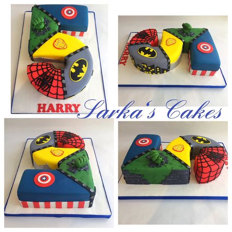 Number 5 superhero cake by #sarkascakes #n5cake Superhero Birthday Cake, Luxury Cake, Superhero Cake, Instagram Luxury, Golden Birthday, Childrens Birthday Party, Superhero Birthday, Superhero Party, Number 5