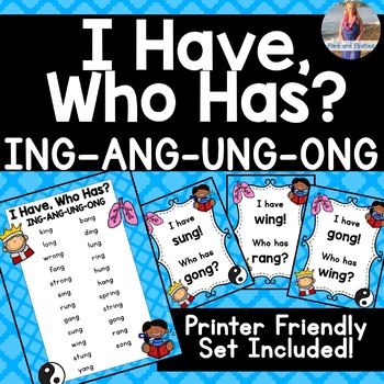 Welded/Glued Sounds "I Have, Who Has" [ING ANG UNG ONG] by Ford and Firsties Adding Ing And Ed Anchor Chart, Adding Ed And Ing Rules, Oo Sound Activities, Long Oo Sound Words, Long Ee Sound Worksheet, Phonics Games, Reading Words, Different Games, Word Games