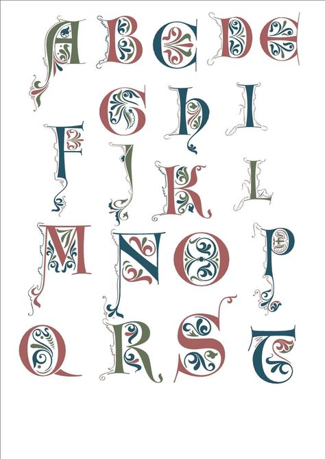 lettrines A à T Alfabet Letters, Illumination Art, Hand Lettering Art, Hand Lettering Fonts, Lettering Alphabet Fonts, Fancy Fonts, Calligraphy Alphabet, Medieval Manuscript, Lettering Styles