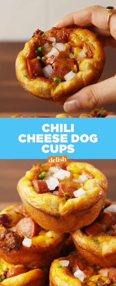 Tailgate Snack, Tailgate Snacks, Chili Cheese Dogs, Cheese Dog, Muffin Tin Recipes, Meat Appetizers, Meat Snacks, Hot Dog Recipes, Chili Cheese