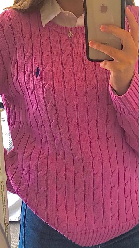 Pink Polo Sweater Outfit, Pink Ralph Lauren Sweater Outfit, Polo Sweater Outfit Women, Ralph Lauren Sweater Outfit, Polo Sweater Outfit, Preppy Outfits Aesthetic, New England Fashion, Pullovers Outfit, Vintage Outfit