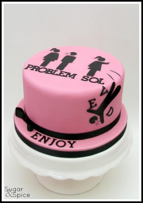 The original 'Problem Solved ... ' Divorce cake https://www.facebook.com/SugarandSpiceGourmandise Divorce Party Cake, Divorce Party Decorations, Breakup Party, Divorce Cake, Funny Divorce, Divorce Celebration, Divorce Humor, Celebration Cake, Problem Solved