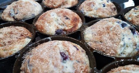 Is there anything that can get your mouth drooling faster in the morning than the smell of blueberry muffins with cinnamon topping cooking? ... Cast Iron Muffin Pan Recipes, Cast Iron Muffin Pan, Muffin Pan Recipes, Iron Recipes, Iron Skillet Recipes, Skillet Recipes, Cast Iron Skillet Recipes, Muffin Batter, Muffin Recipes Blueberry