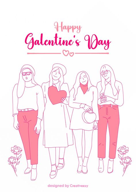 happy-galentines-girls-line-artwork-vector-design Happy Galentine’s Day, Happy Galentines Day, Hat Vector, Line Artwork, Heart Cards, Vector Artwork, Girls Illustration, Pink Heart, Vector Design