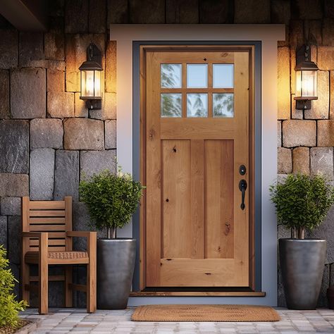 Craftsman Style Front Doors, Craftsman Front Door, Brown Front Doors, Cottage Front Doors, Rustic Front Door, Front Door Styles, Fiberglass Front Door, French Doors Exterior, Wood Entry Doors