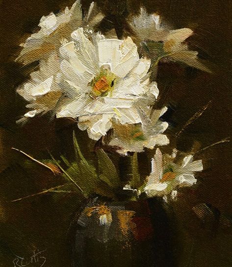 Canvas For Beginners, Daisy Painting, Art Gallery Wallpaper, Happy Flowers, Still Life Art, Beginner Painting, Daily Paintworks, Mini Paintings, Fine Art Gallery