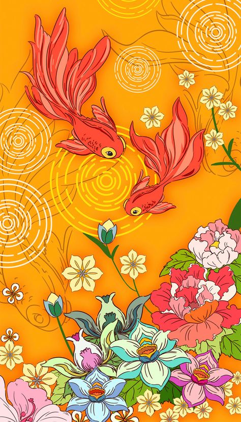 Chinese Lucky Charm Wallpaper, Lucky Wallpapers For Phone, Lucky Illustration, Flowers Wallpaper Backgrounds, Mobile Phone Background, Cell Wallpaper, Colorful Scenery, Alice In Wonderland Illustrations, Glass Painting Patterns