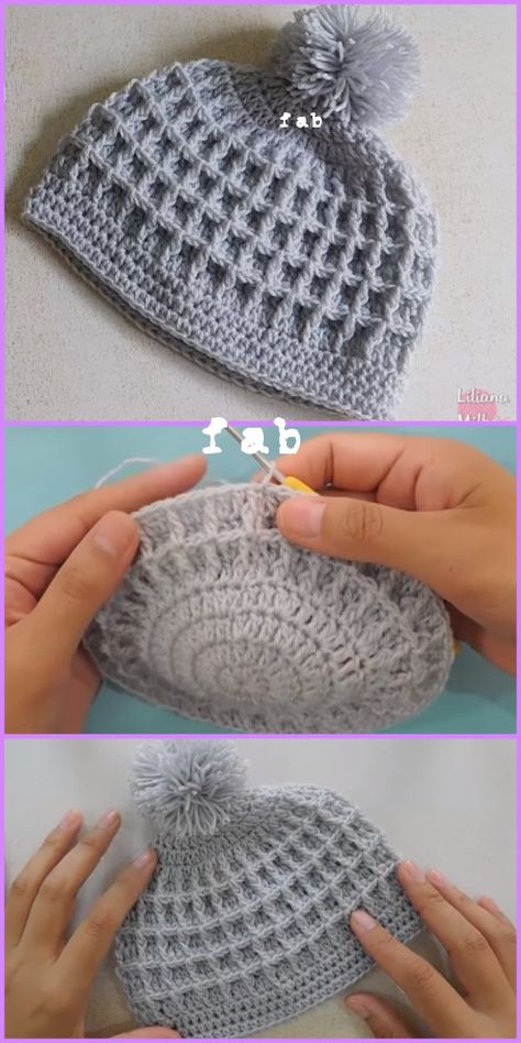 Crochet Waffle Stitch Beanies Hat Free Patterns with Video Tutorial Waffle Stitch Beanie, Crochet Waffle, Crochet Baby Cap, Crochet Waffle Stitch, شال كروشيه, Crochet Baby Hat Patterns, Crochet Baby Beanie, Crocheted Hat, Baby Hat Patterns