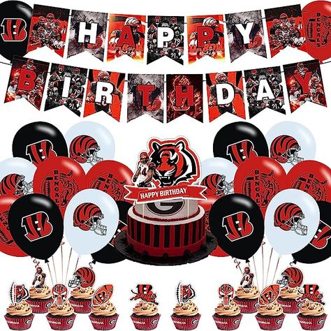 Amazon.com: Cincinnati Party Decorations,Birthday Party Supplies For Bengals Party Supplies Includes Banner - Cake Topper - 12 Cupcake Toppers - 18 Balloons : Grocery & Gourmet Food Cincinnati Bengals Birthday Party Ideas, Bengals Birthday Party, Bengals Party, Decorations Birthday Party, Cake Banner Topper, 12 Cupcakes, Birthday Supplies, Atticus, Gourmet Food