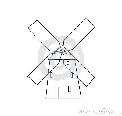 Windmill Drawing Simple, Moulin Rouge Tattoo, Building Outline, Windmill Drawing, Windmill Tattoo, Simple Vector Illustration, Old Windmills, Window Drawing, Outline Illustration