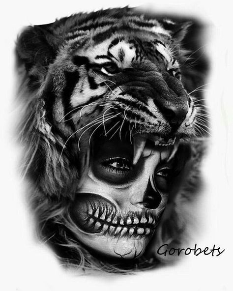 Head Tattoo Hair, Mens Face Tattoos, Tattoo Stencil Designs, Catrina Tattoo, Skull Girl Tattoo, Tier Tattoo, Girl Face Tattoo, Realistic Tattoo Sleeve, Tiger Tattoo Design