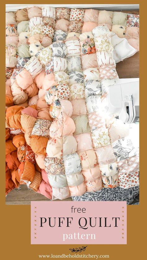 Free Puff Quilt Pattern, Quilt Puff Blanket, Diy Puff Quilt For Beginners, Easy Quilt Ideas For Beginners, Quilted Duvet Cover Diy, Simple Baby Blankets To Sew, Puff Quilt Blanket, Cozy Puff Quilt, Easy Puff Quilt