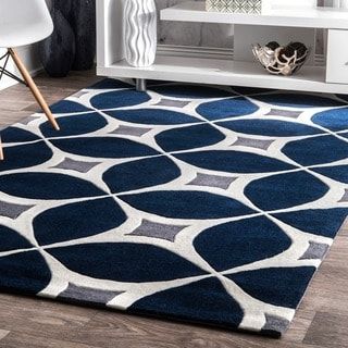 Carson Carrington Braedstrup Handmade Navy Area Rug (9' 6" x 13' 6" - navy), Blue Blue Gray Area Rug, Blue Living Room Decor, Grey And White Rug, Plush Area Rugs, Modern Kilim, Blue Living Room, Navy Rug, Navy Area Rug, Living Room Grey