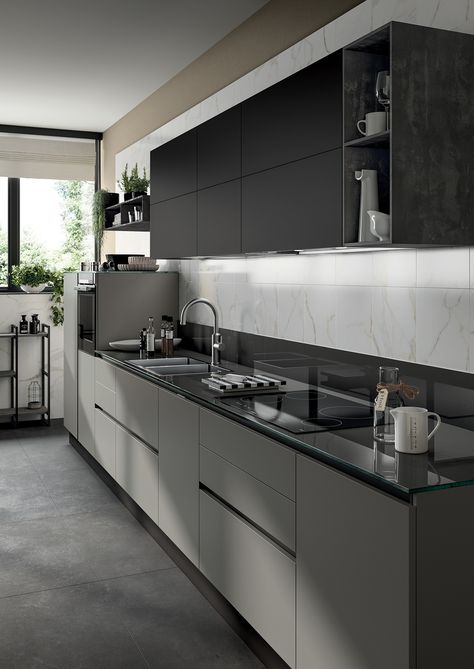 Reka Bentuk Dapur, Latest Modular Kitchen Design, Modern Kitchen Colours, Kitchen Cabinets Color Combination, Kitchen Colour Combination, Modular Kitchen Cabinets, Серая Кухня, Grey Kitchen Designs, Kabinet Dapur