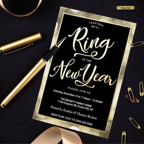 Ring In The New Year | New Years Eve Party Real #newyearseveparty #party #modern #celebration #coporate #elegant #ringinthenewyear #bokeh #lights #realfoilpressed New Years Eve Party Invitations, New Year Party Invitation, New Years Eve Invitations, Party Invitation Ideas, New Year Wedding, New Years Wedding, Bokeh Lights, Foil Invitations, Ring In The New Year