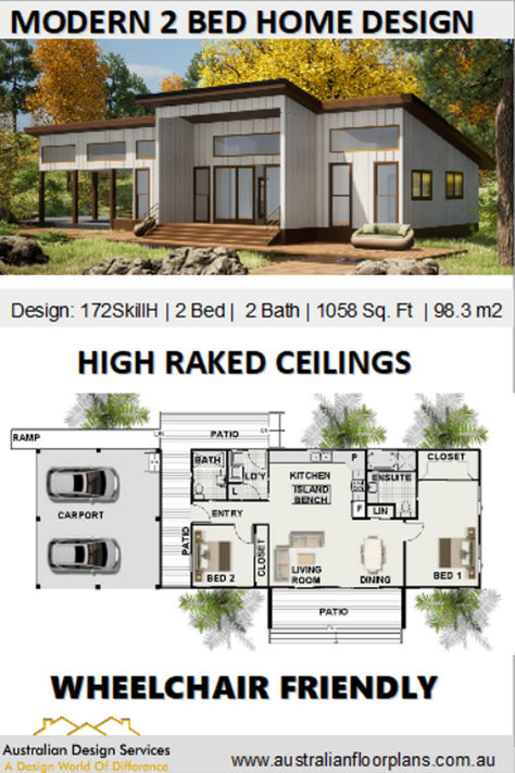 house plan skillion roof Skillion And Lean To Roof, Skillion Roof House Plans, Skillion Roof House, Skillion Roof Design, Cozy Family Home, House Plans Australia, Carport Patio, Rainwater Drainage, Raised Floor