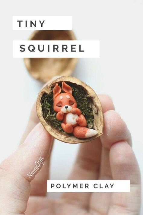 Tiny squirrel polymer clay little fox Tiny Fimo Animals, Polymer Clay Kunst, Clay Crafts For Kids, Clay Things, Tanah Liat, Polymer Clay Animals, Polymer Crafts, Cute Polymer Clay, Polymer Clay Miniatures