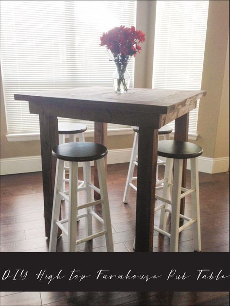 Farmhouse pub table Pub table décor Kitchen pub table Rustic pub table Dining Room High Top Table, Bar Height Table Diy, Diy Bar Table, Rustic Pub Table, Bar Table Diy, Rustic Pub, High Top Bar Table, Pub Style Table, Round Farmhouse Table